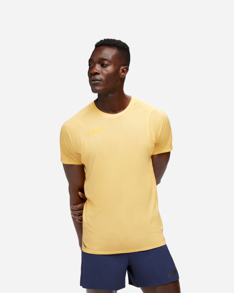 HOKA Glide Short Sleeve voor Heren in Sherbet, maat S | Shirts Met Korte Mouwen