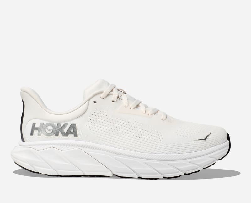HOKA Men's Arahi 7 Road Running Shoes in Blanc De Blanc/Steel Wool, Size 14.5
