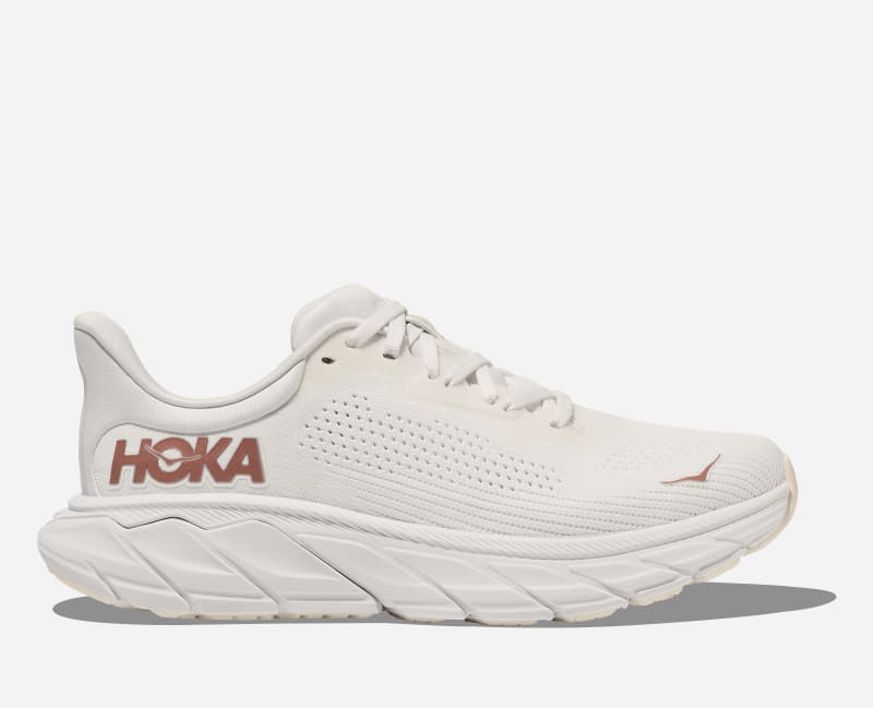 HOKA Women's Arahi 7 Road Running Shoes in Blanc De Blanc/Rose Gold, Size 7.5