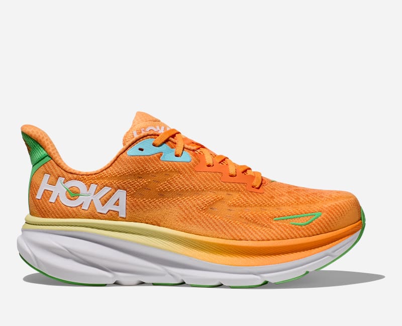 HOKA Men's Clifton 9 Road Running Shoes in Solar Flare/Sherbet, Size 15.5