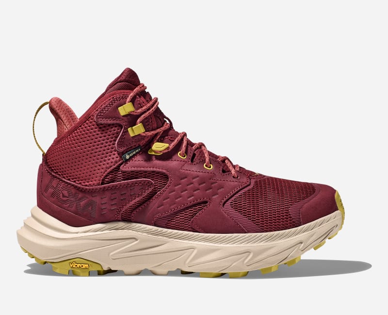 HOKA Men's Anacapa 2 Mid Gore-Tex Hiking Hiking Shoes in Cabernet/Oxford Tan, Size 45 1/3