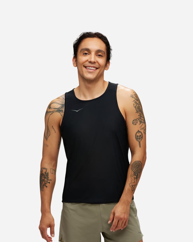 HOKA Men's Airolite Run Tank in Black, Size Large