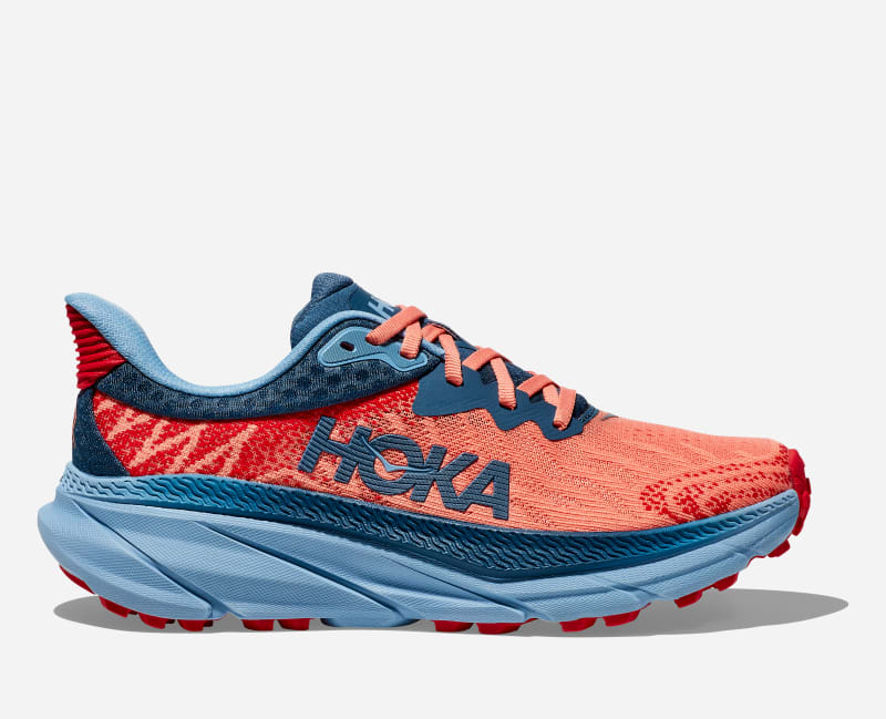 HOKA Women's Challenger 7 Road Running Shoes in Papaya/Real Teal, Size 4