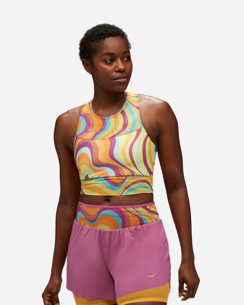 HOKA Women's Race Day Pocket Bra Print in Trail Topo, Size XL