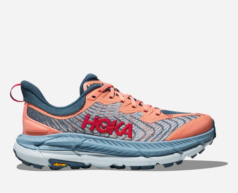 HOKA Women's Mafate Speed 4 Trail Shoes in Papaya/Real Teal, Size 5.5
