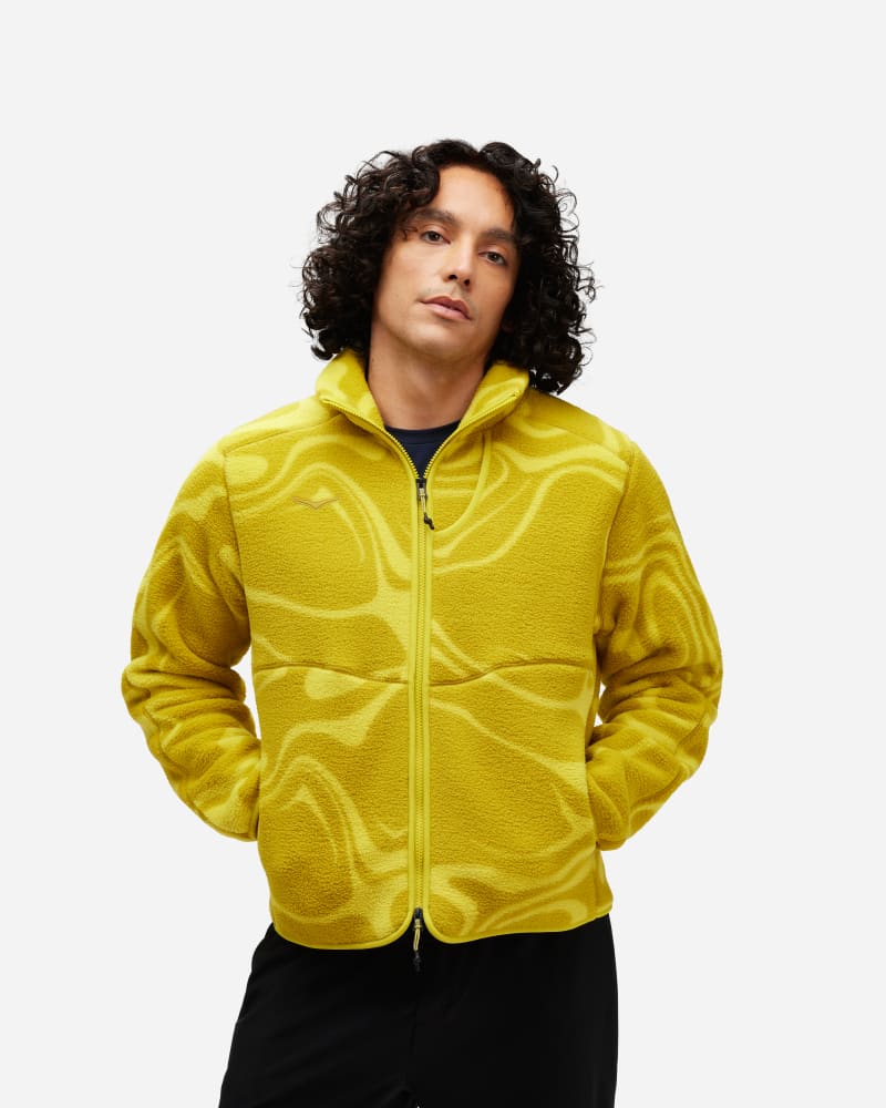 hoka veste zippée imprimée en polaire ridgetop pour homme en outdoor topo taille l | polaires et sweats à capuche