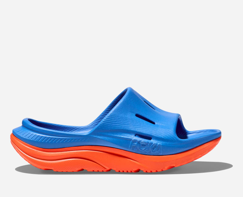 HOKA Kid's Ora Recovery Slide 3 in Coastal Sky/Vibrant Orange, Size 6