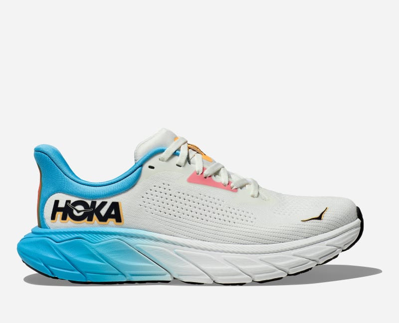 HOKA Women's Arahi 7 Road Running Shoes in Blanc De Blanc/Swim Day, Size 10.5 W