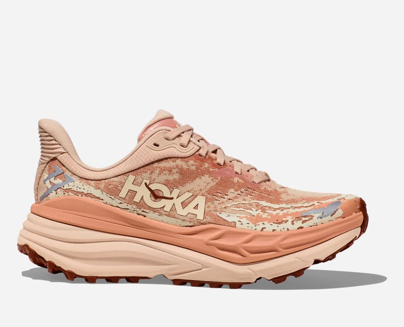 HOKA Women's Stinson 7 Trail Shoes in Cream/Sandstone, Size 4.5