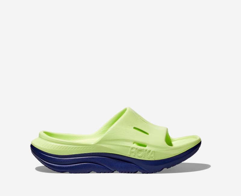 HOKA Kid's Ora Recovery Slide 3 in Lettuce/Bellwether Blue, Size 3