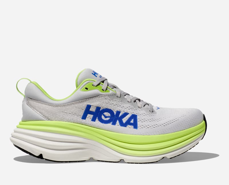Hoka One One HOKA Men's Bondi 8 Road Running Shoes in Stardust/Lettuce |  1127953-STTC | FOOTY.COM