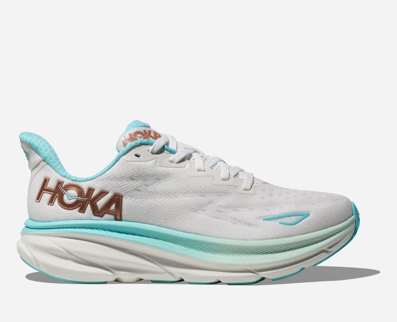 HOKA Women's Clifton 9 Running Shoes in Frost/Rose Gold, Size 36 W
