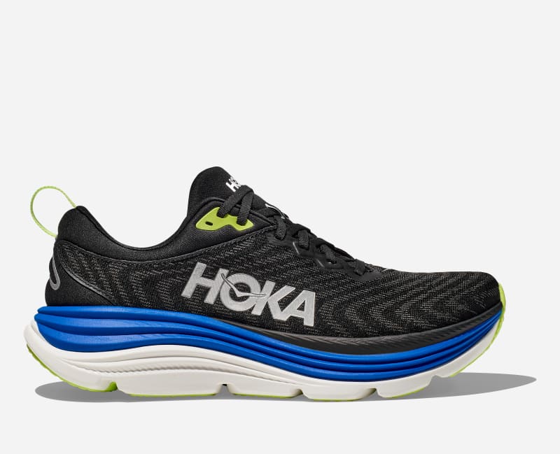 HOKA Men's Gaviota 5 Stability Running Shoes in Black/Electric Cobalt, Size 48