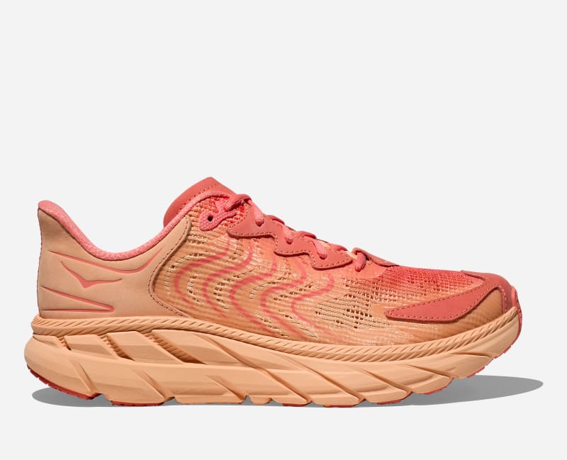 HOKA Vibrant Bloom Clifton LS Lifestyle Shoes in Cantaloupe/Electric Coral, Size 13.5