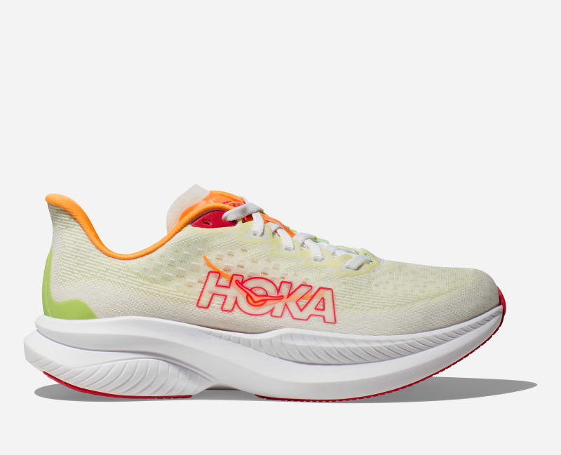 HOKA Women's Mach 6 Road Running Shoes in White/Lettuce, Size 4.5 W