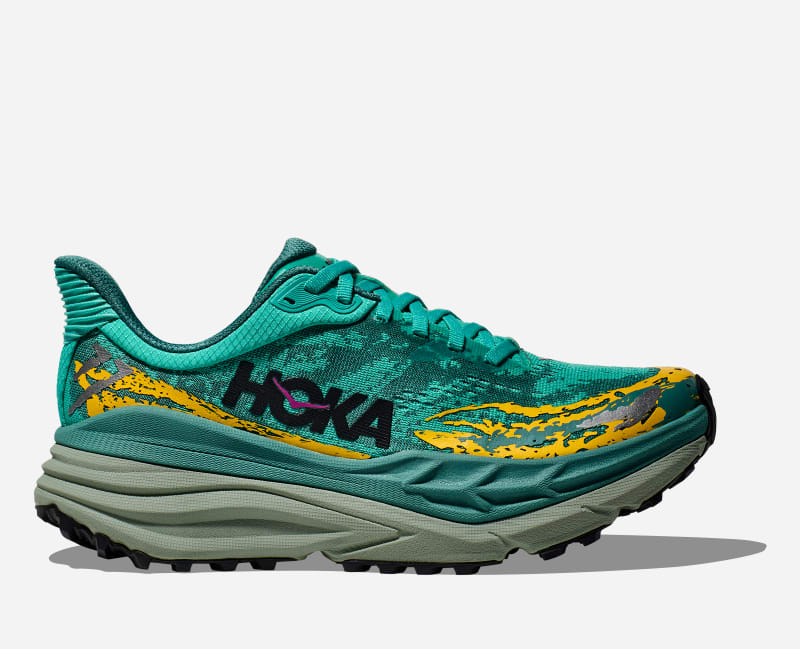 HOKA Women's Stinson 7 Trail Shoes in Electric Aqua/Oceanic, Size 8.5