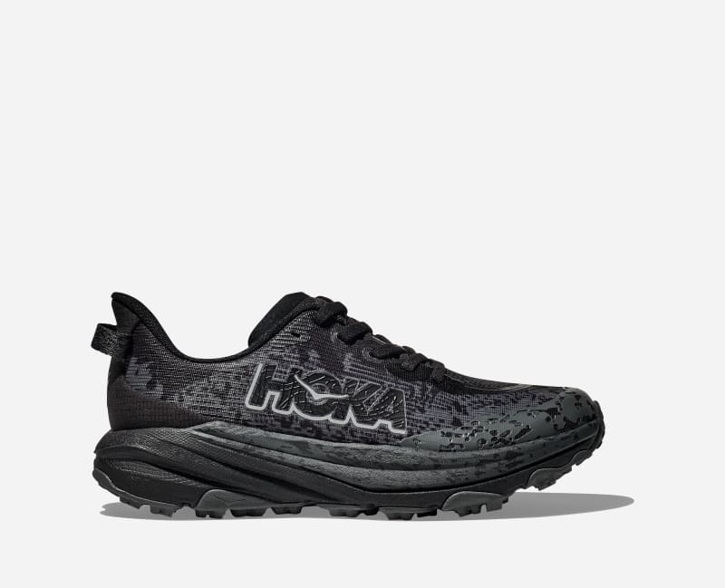 HOKA Kid's Speedgoat 6 Trail Shoes in Obsidian/Outer Orbit, Size 2.5