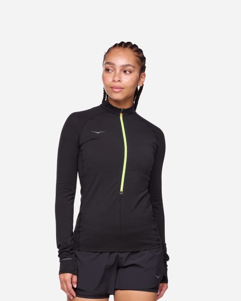 HOKA Women's BaseZip Long Sleeve in Black, Size Small