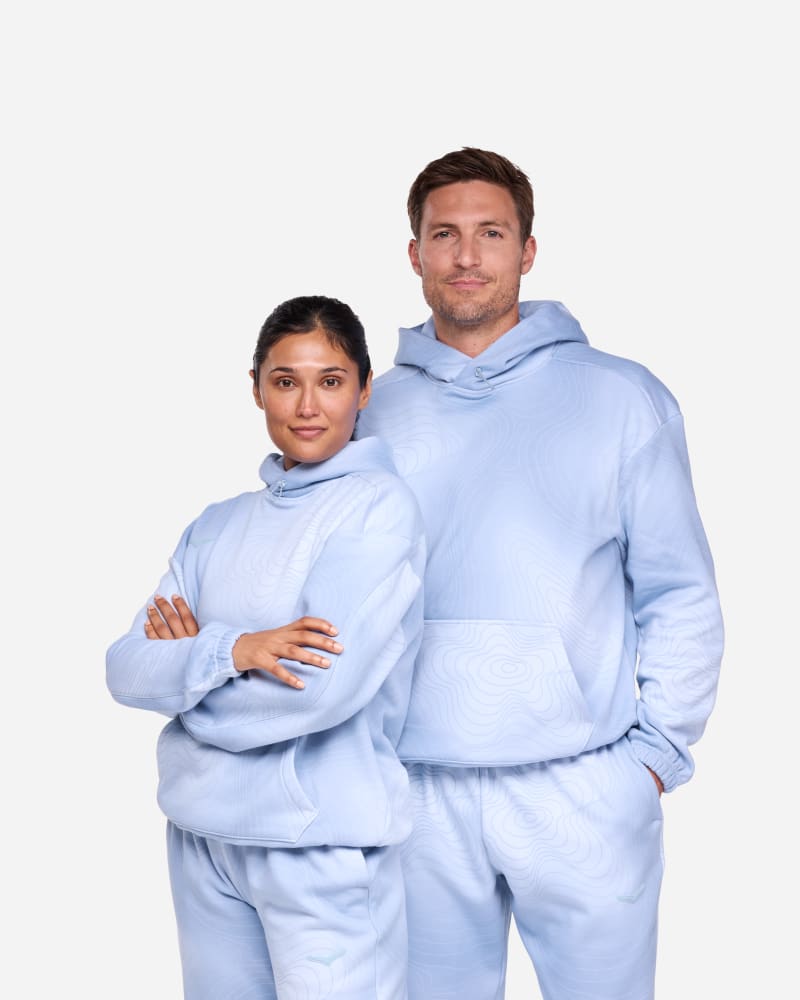 Hoka Essential Hoodie in Blue Cloud Topo, Size Small