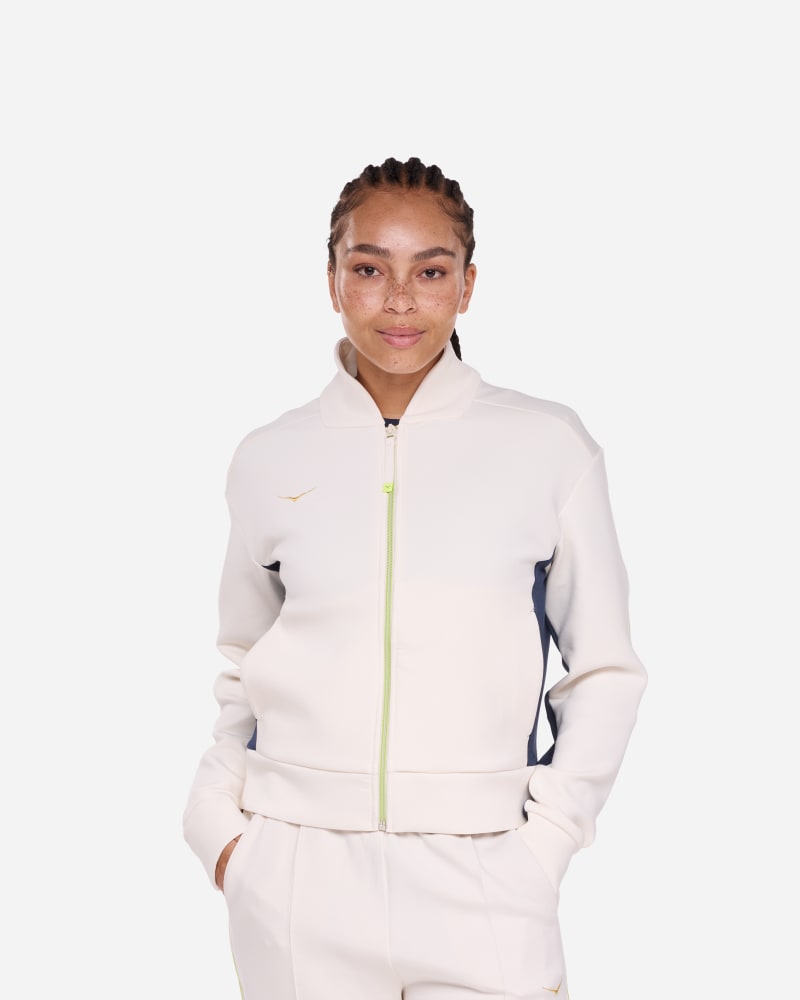 HOKA kaitoro knit jakke i farger alabaster/varsity navy, størrelse: XL