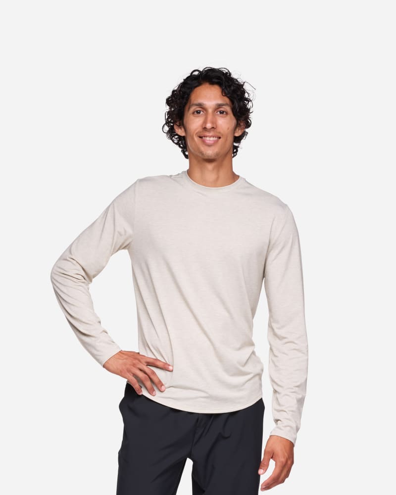 HOKA Men's Essential Long-Sleeve T-Shirt in Sesame Htr, Size Small
