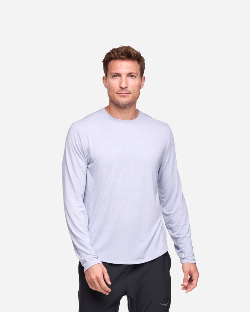 HOKA Men's Essential Long-Sleeve T-Shirt in Gull Htr, Size Large