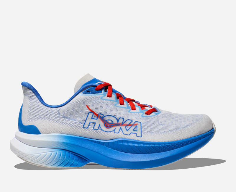 HOKA Women's Mach 6 Road Running Shoes in White/Virtual Blue, Size 4.5