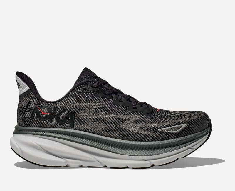 HOKA Mens Clifton 9 Road Running Shoes in Black/Outer Orbit, Size 11.5