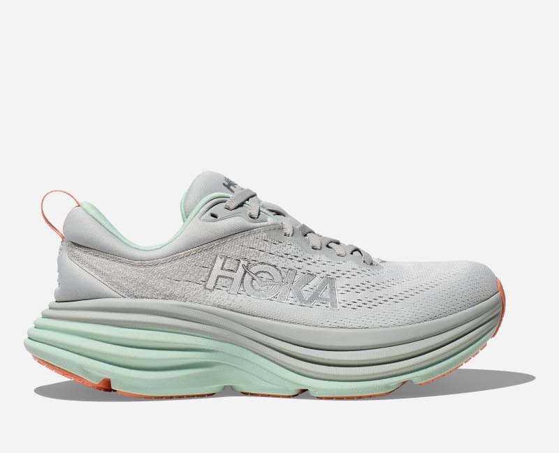 HOKA Women's Bondi 8 Road Running Shoes in Stardust/Aqua Breeze, Size 3.5
