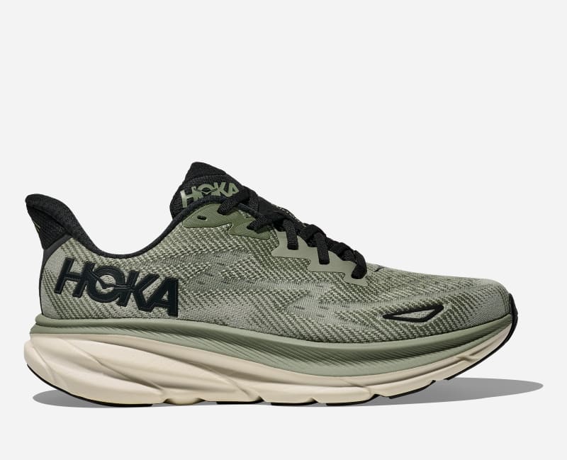 HOKA Men's Clifton 9 Road Running Shoes in Sea Moss/Forest Lichen