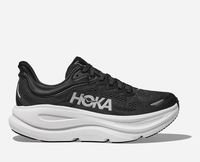 HOKA Men's Bondi 9 Shoes in Black/White, Size 42 2/3 W