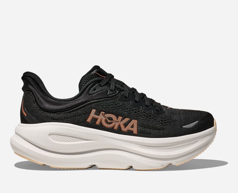 HOKA Bondi 9 Schuhe für Damen in Black/Rose Gold Größe 43 1/3 | Straße