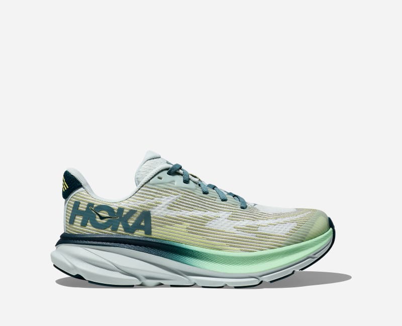HOKA Kid's Clifton 9 Shoes in Droplet/Blue Twilight, Size 38 2/3