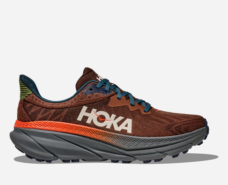 HOKA Men's Challenger 7 Trail Running Shoes in Mineral Brown/Asteroid, Size 48