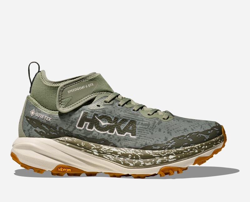 HOKA Speedgoat 6 Mid GORE-TEX Chaussures pour Homme en Sea Moss/Oat Milk Taille 44 | Trail