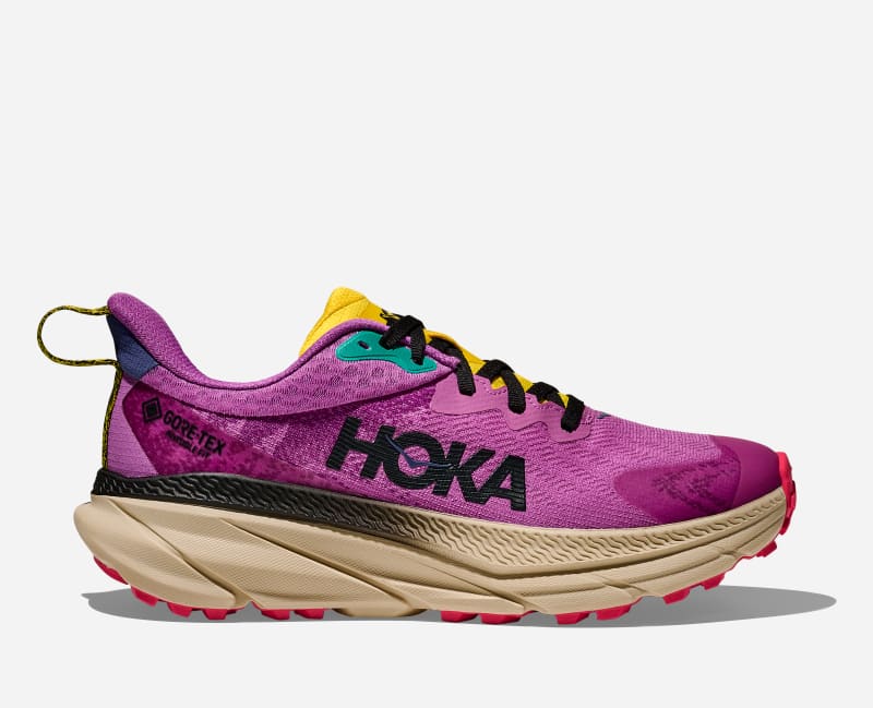 HOKA Women's Challenger 7 Gore-Tex Trail Running Shoes in Superbloom/Oatmeal, Size 37 1/3