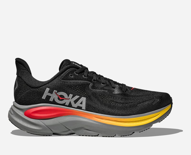 HOKA Men's Clifton 10 Shoes in Black/Galactic Grey, Size 44