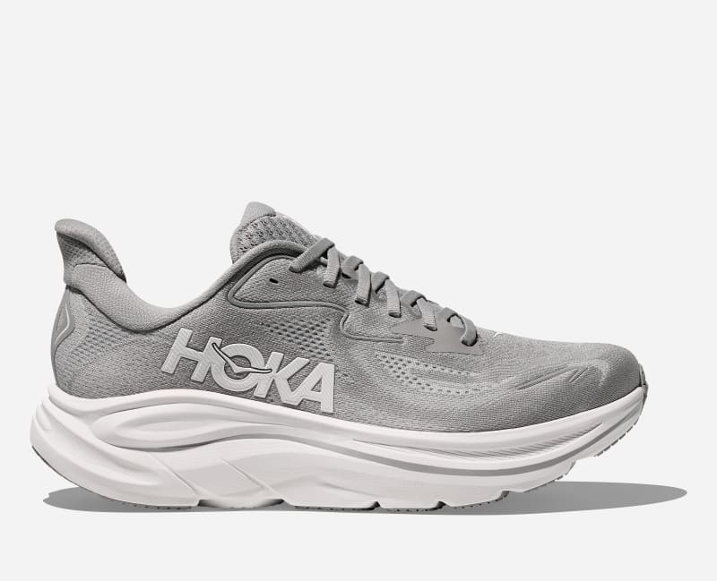 HOKA Men's Clifton 10 Shoes in Stellar Grey/Stardust, Size 46