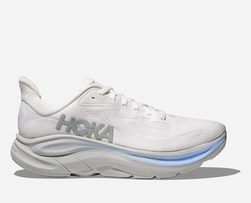 HOKA Men's Clifton 10 Shoes in White/Glacier Blue, Size 41 1/3