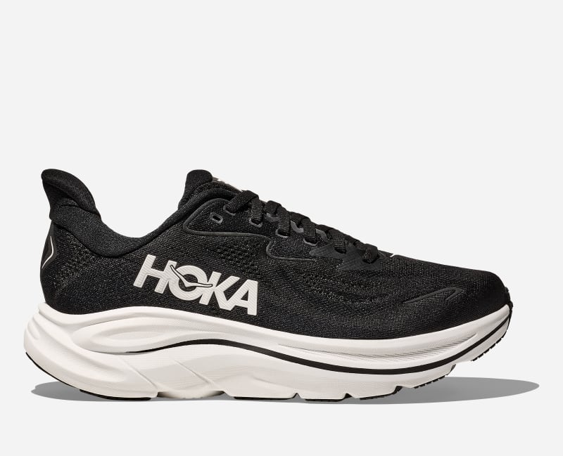 HOKA Men's Clifton 10 Road Running Shoes in Black/White, Size 8.5 W
