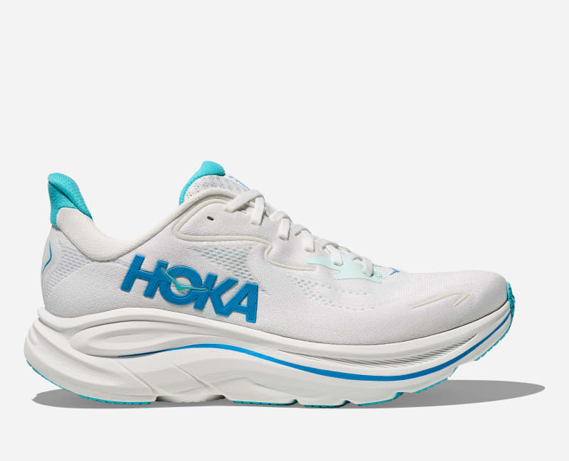 HOKA Men's Clifton 10 Shoes in White/Skyward Blue, Size 46 2/3