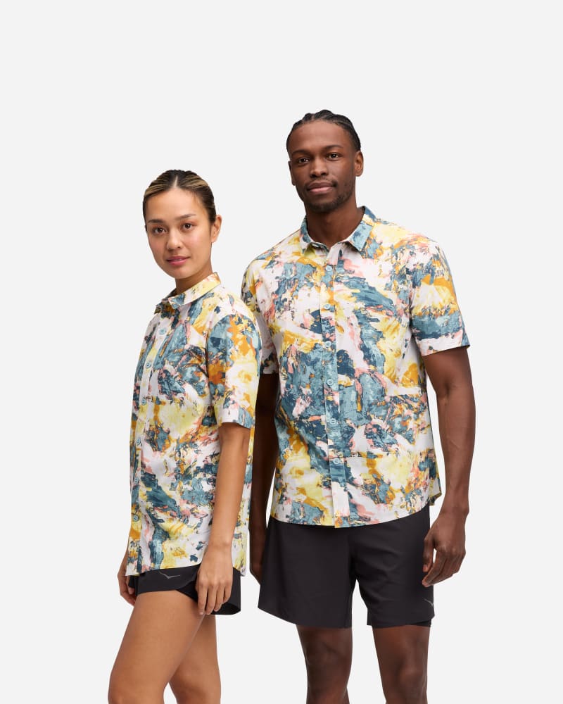 HOKA Polo SkyRun en Sun Run Print Taille XS | T-Shirts À Manches Courtes