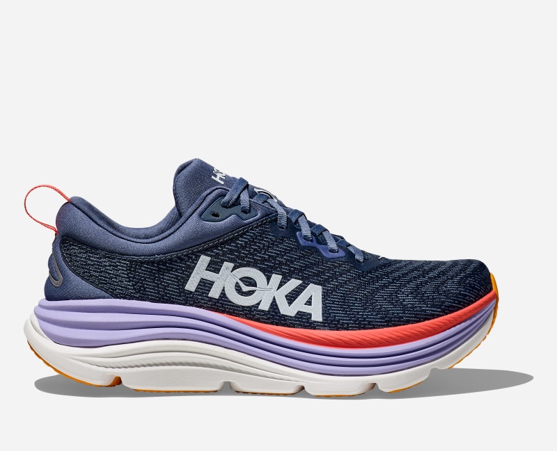 HOKA Women's Gaviota 5 Road Running Shoes in Anchor/Grapefruit, Size 9.5 W