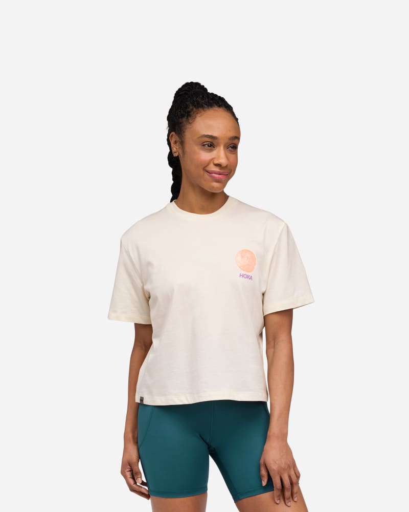Women's HOKA Collage T-Shirt in Alabaster, Size Medium
