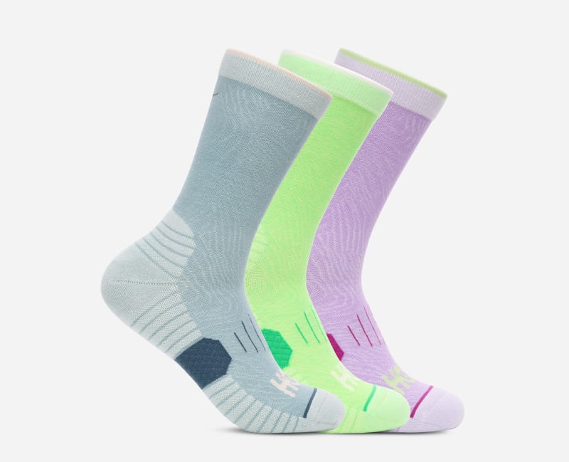HOKA Crew Run Sock 3-Pack in Druzy/Tart Apple/Aster Flower, Size Large