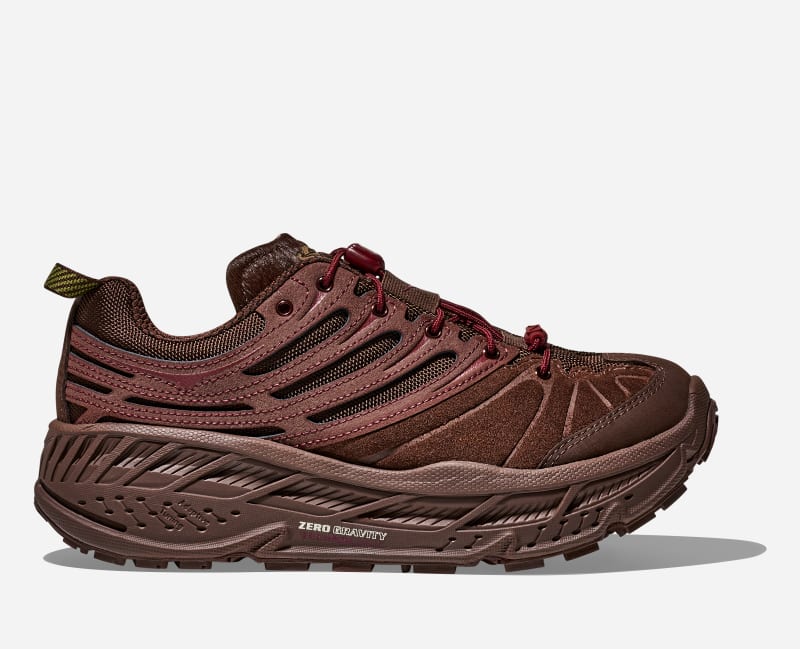 HOKA Elite Terrain System Stinson EVO OG Lifestyle Shoes in Cold Brew/Varsity Burgundy, Size 10.5