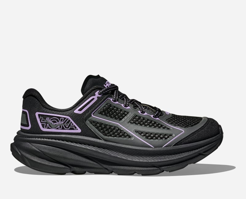 HOKA Clifton One9 Shoes in Black/Aster Flower, Size 48