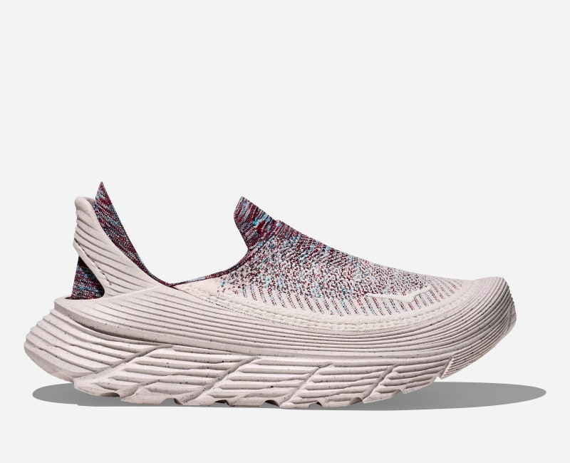 HOKA Vibrant Bloom Restore TC Recovery Shoes in Alabaster/Red Cabbage, Size 5.5
