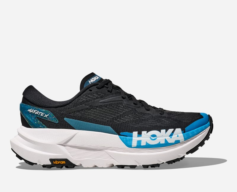 HOKA Men's Mafate X Trail Running Shoes in Black/Skyward Blue, Size 44 2/3