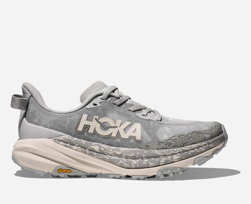 HOKA Women's Speedgoat 6 Trail Shoes in Cosmic Grey/Alabaster, Size 7.5